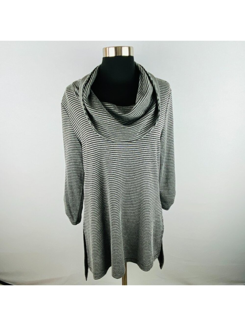 AB Studio Womens Black Silver Cowl Neck Tunic Top Casual Work Job Office L